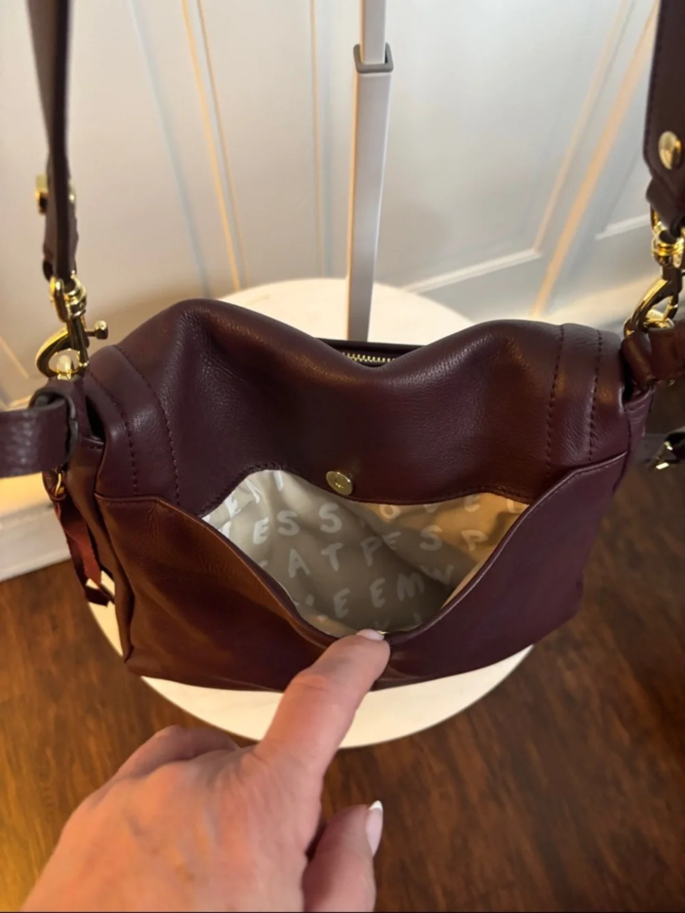 Aimee Kestenberg Pebble Leather Shoulder Bag in Burgundy with Gold Hardware - Picture 3 of 16